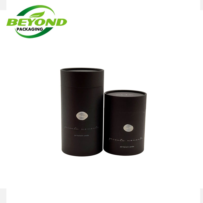Biodegradable black kraft cardboard custom silver/gold logo stamping round tea canister paper tube candle jar tube
