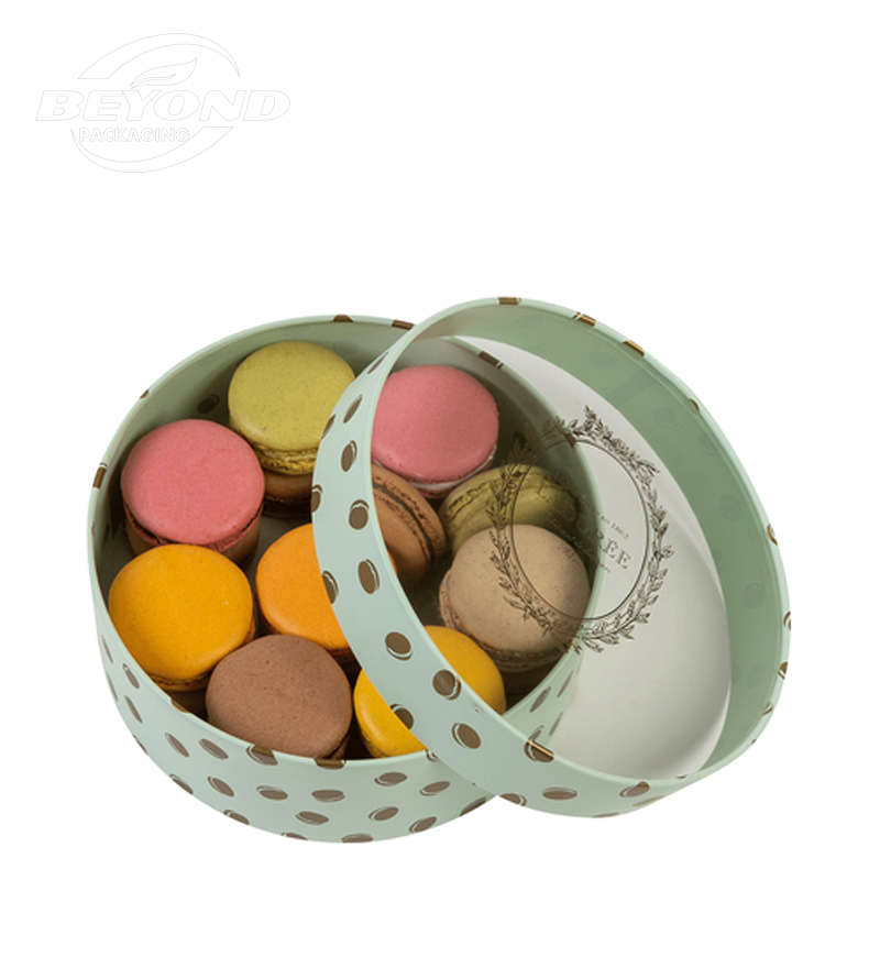 Luxury Recycled Round Cardboard Box With Customized Printing Paper Box For Macaron With Clear PVC Lid and Insert