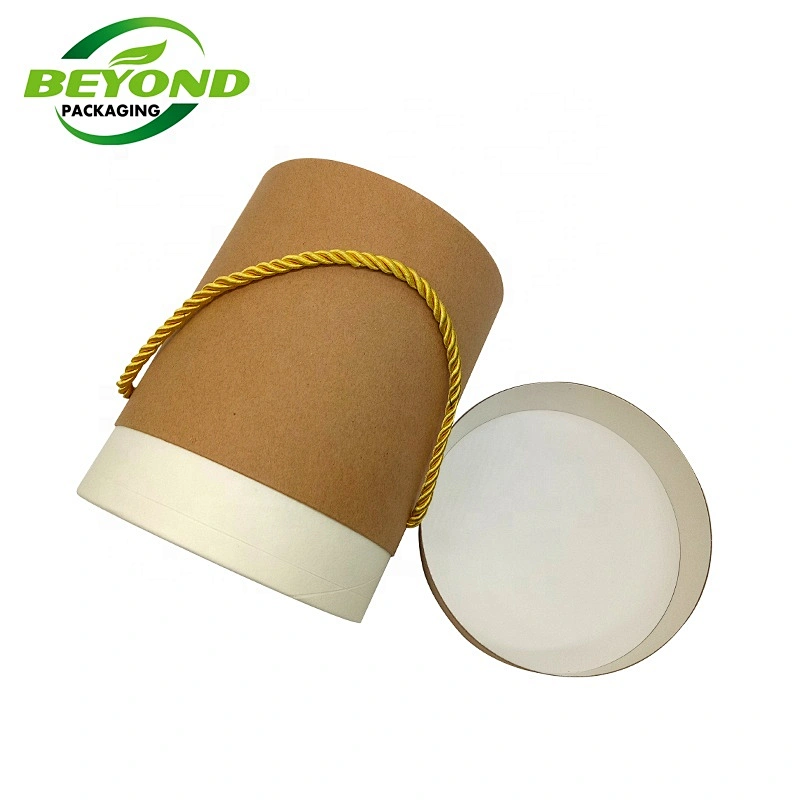 Customized Order Biodegradable Brown Kraft Round Box Cylinder Tube Packaging For T-shirt/clothes Packaging Paper with Ribbon