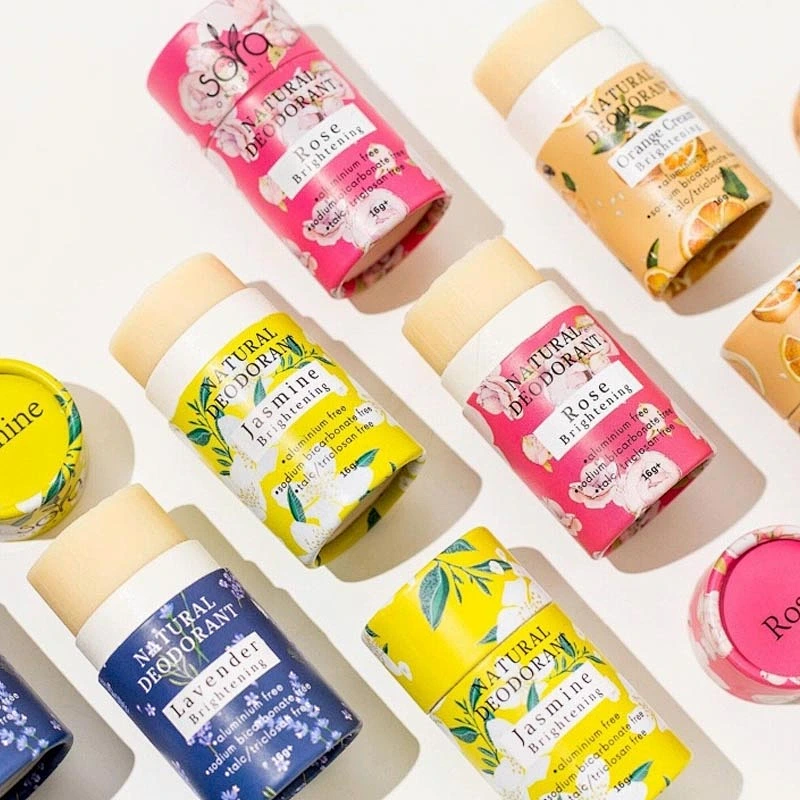 Customized Private Label Moisturizing Natural biodegradable Deodorant 0.3oz 7g Push Up  Lip  Balm Paper Tube