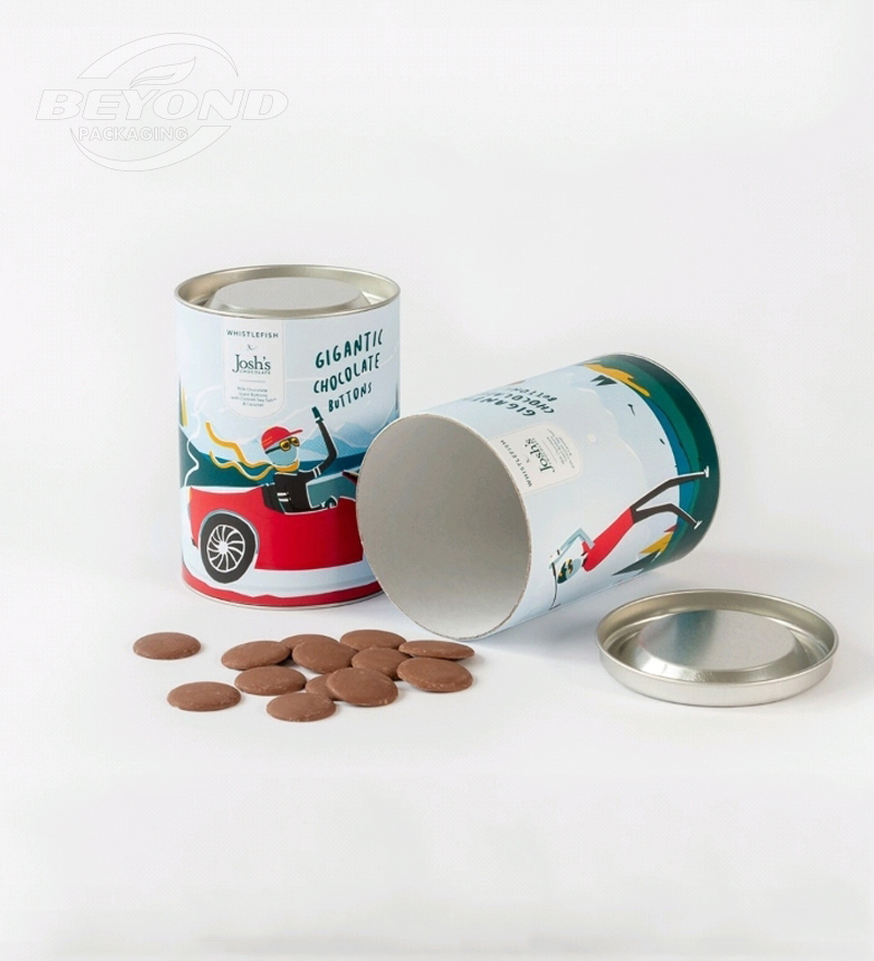 Wholesale Food Grade Cardboard Cylinder Moisture Proof Chocolate Paper Tube Aluminum Foil Boxes Packaging with Metal Lid product