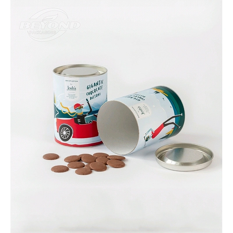 Wholesale Food Grade Cardboard Cylinder Moisture Proof Chocolate Paper Tube Aluminum Foil Boxes Packaging with Metal Lid product
