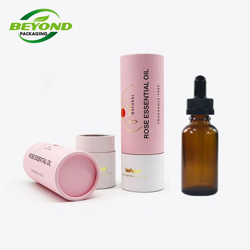 Biodegradable Kraft custom fancy paper round cylinder packing box for 30ml bottle Retail essential oil 10ml packaging tube