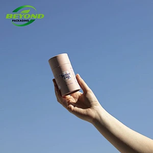 Custom logo printed round kraft recyclable deodorant stick container push up paper cylinder cosmetic lip balm packaging