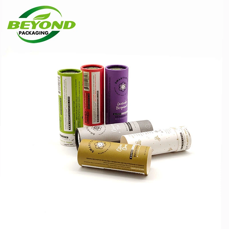 Long lid Cardboard Push Up Paper Tube Biodegradable Paper Oil-proof Lined Vegan Deodorant Packaging With Custom Printing