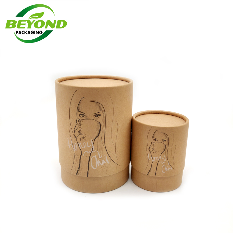 Biodegradable Food Grade Paper Cylinder Kraft Sleeve Tube / Box / Container For Tea/Food Packaging with Paper Lid