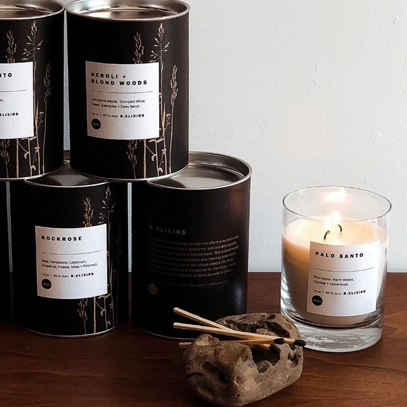 Golden Stamping Black Cardboard Custom Paper Packaging Cylindrical Paper Tubes For Candle Jar