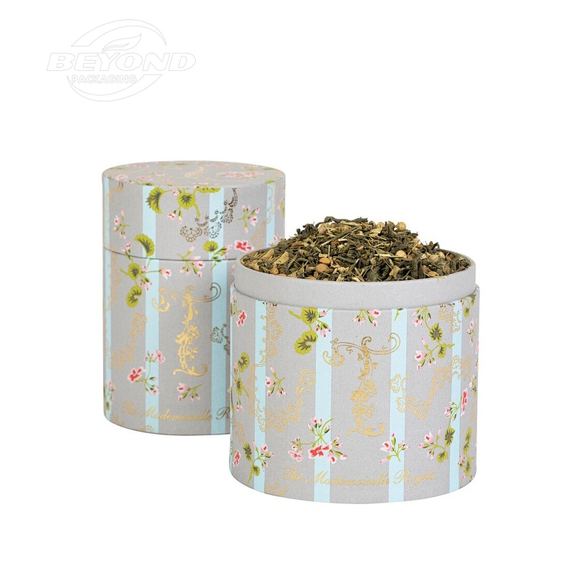 Beautiful Kraft Paper Round Cylinder Cardboard Box Tea Tube Packaging With Flat Edge