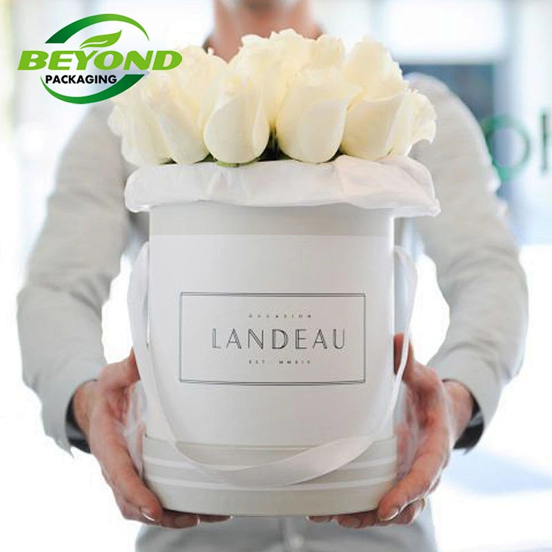 High quality round shape custom design paper recyclable cardboard flower bouquet packaging round rose box