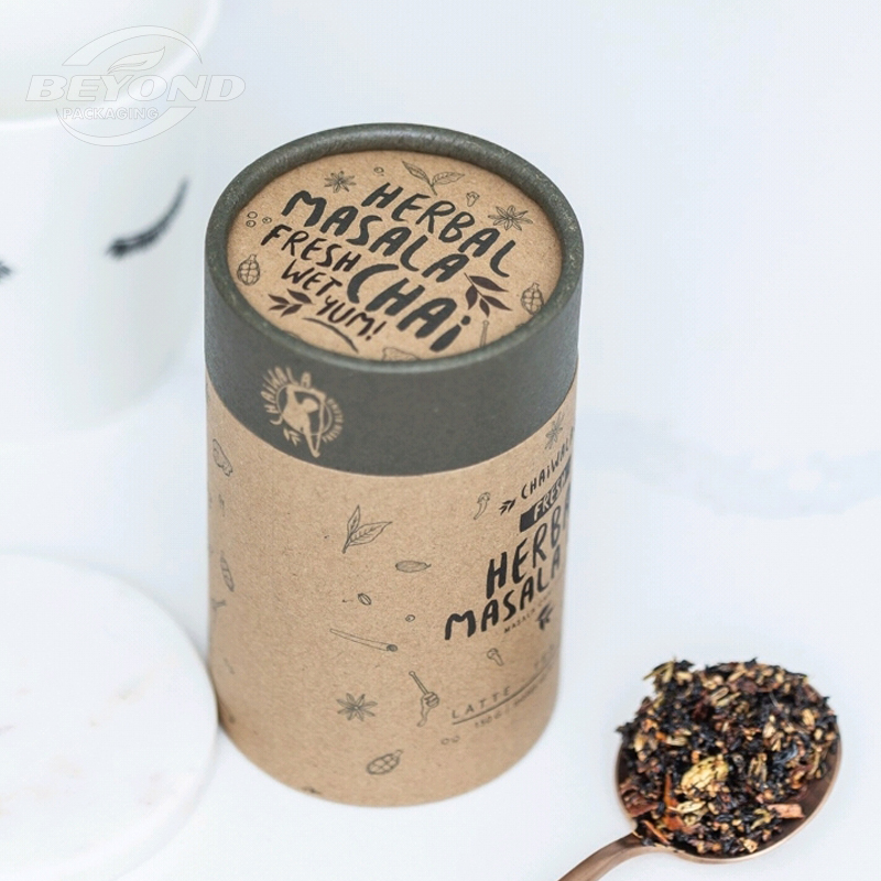 Eco Friendly Cylinder Cardboard Powder Spice Jars Container loose leaf Tea Coffee Bean Oats kraft Paper Tube For Tea Packaging