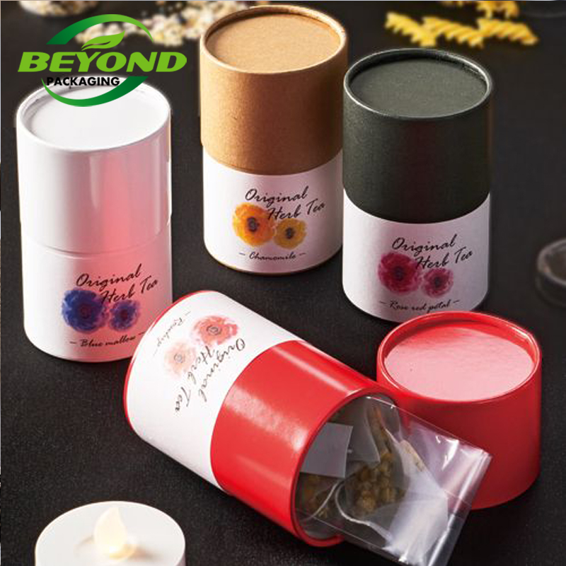 Food Grade Paper Board Kraft Core Cylinder Eco Friendly Paper Tube Container Tea Bag Herb Secondary Packaging with Custom Design
