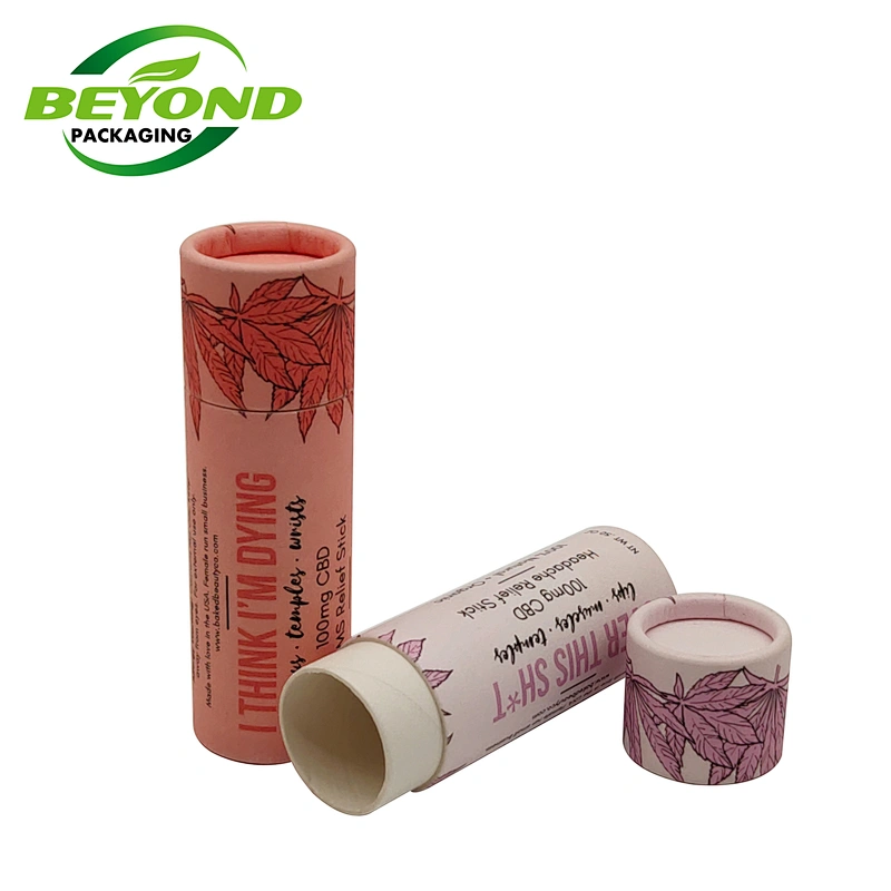 Custom CMYK printing push up paper cylinder package pink lip balm cardboard tube container Kraft tubes packaging