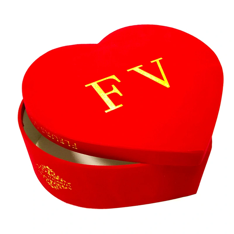Luxury Red Velvet Paper Flower Packaging Box Wholesale Custom Recycle Heart Shape Cardboard Wedding Box Gift Packaging Accept