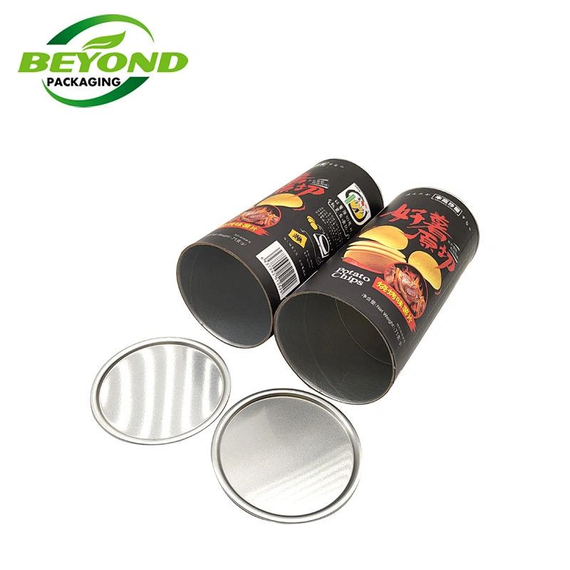 Customized easy peel off lid food grade potato chip packagi container packagingng paper tubes air tight plastic lid