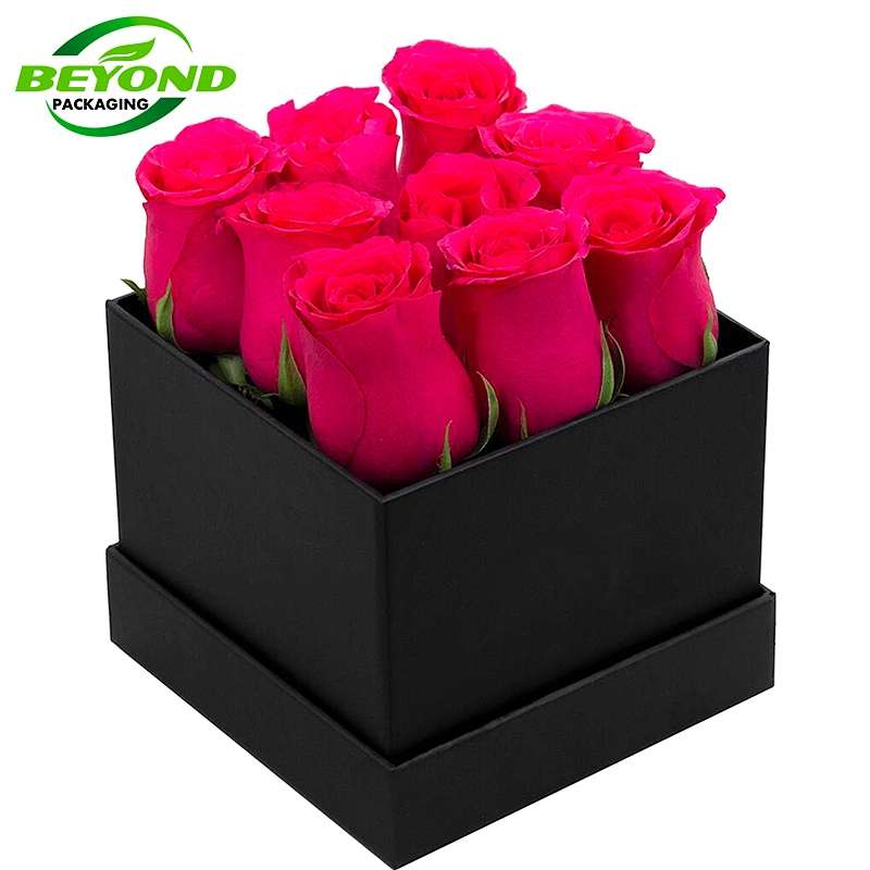 Black cardboard custom gift boxes for flowers arangement with lid bouquet square boxes with printed logo