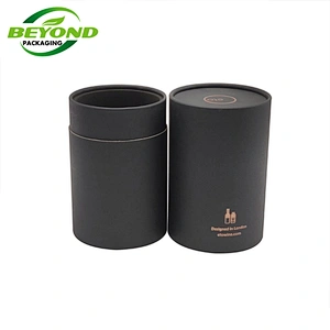 Custom Cylinder Matte Black Kraft Paper Cardboard whisky alcoholic beverage bottle black cardboard tube for round wine packaging