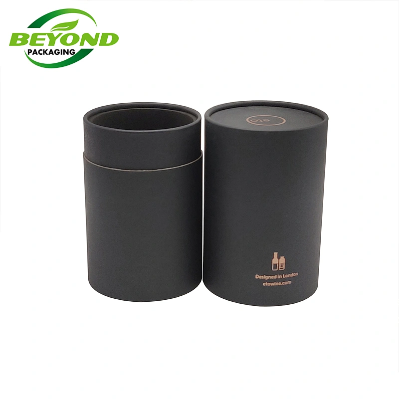 Custom Cylinder Matte Black Kraft Paper Cardboard whisky alcoholic beverage bottle black cardboard tube for round wine packaging