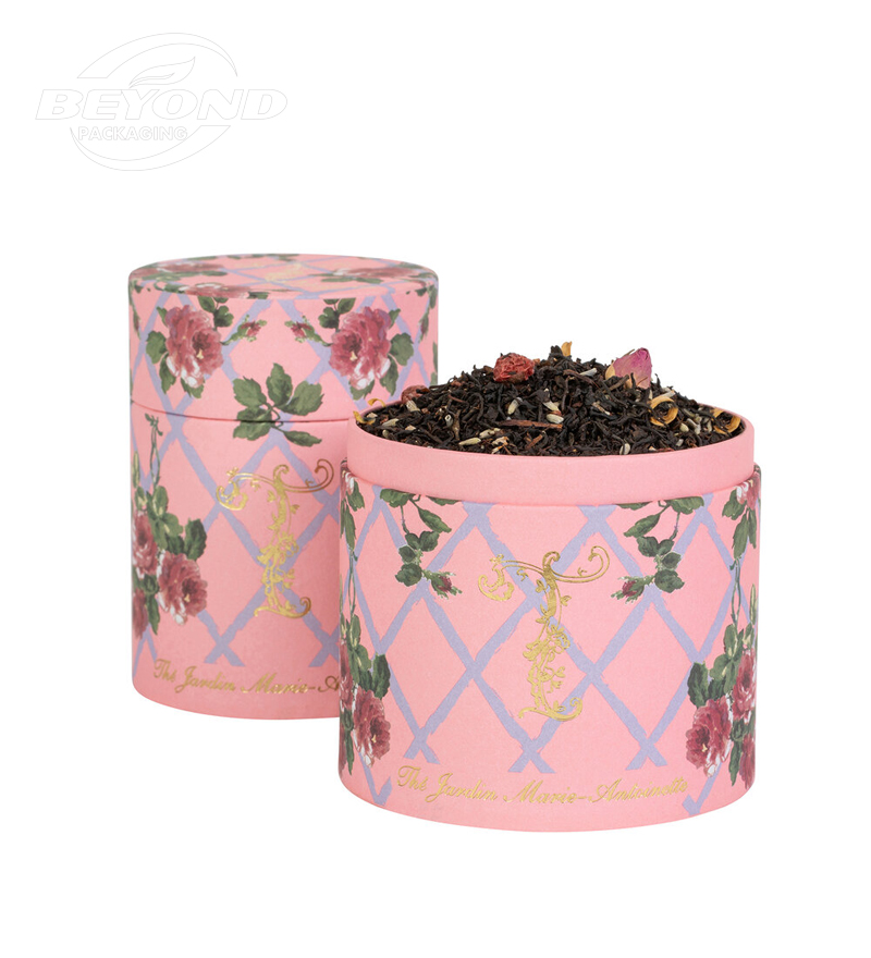 Luxury Beauty Design Tea Cylinder Carton Packaging Cardboard Box For Afternoon Tea Packaging With Logo Foil Stamping