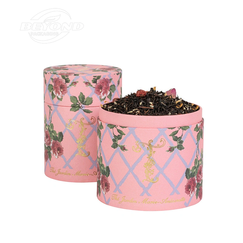 Luxury Beauty Design Tea Cylinder Carton Packaging Cardboard Box For Afternoon Tea Packaging With Logo Foil Stamping