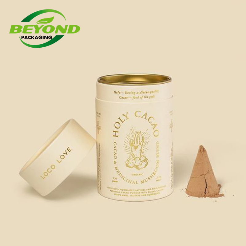 Custom Metal Lid Inside Cardboard Canister Can Cylinder Biodegradable Gift Paper Tube For Loose Leaf Tea Coffee Packaging