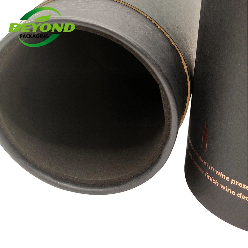 Eco Friendly  Luxury Customized Printing EVA inside Black Cylinder Cardboard Packaging Tube for wine gift box