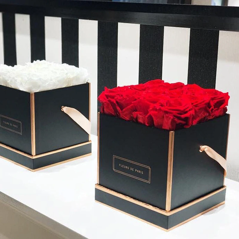 Black cardboard custom gift boxes for flowers arangement with lid bouquet square boxes with printed logo