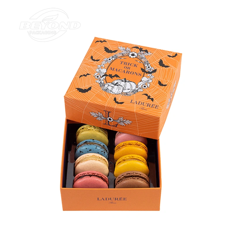 Custom design Christmas gift box chocolate candy wrapping box luxury cardboard food packaging lid and base macaron box