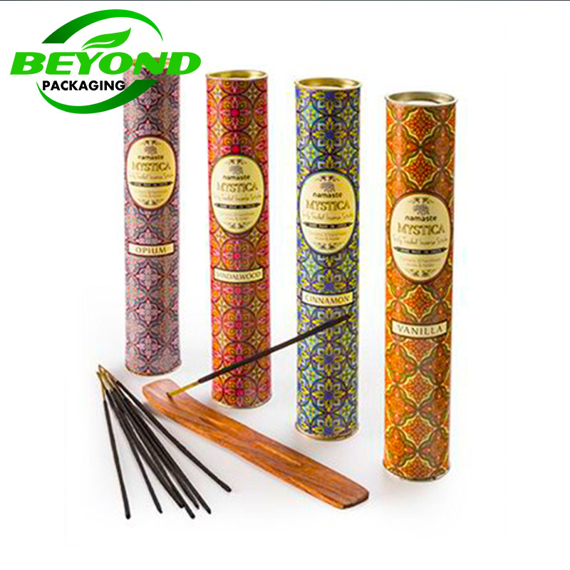 Biodegradable Custom Kraft Paper Roll Core Cardboard Tube Colorful Slim Round Incense Sticks Packaging Boxes With Logo Stamping