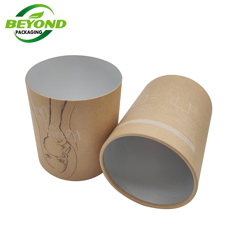 Biodegradable Food Grade Paper Cylinder Kraft Sleeve Tube / Box / Container For Tea/Food Packaging with Paper Lid