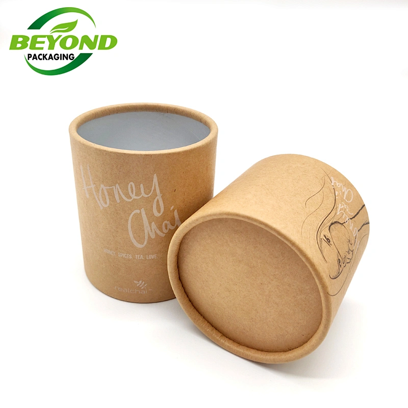 Biodegradable Food Grade Paper Cylinder Kraft Sleeve Tube / Box / Container For Tea/Food Packaging with Paper Lid