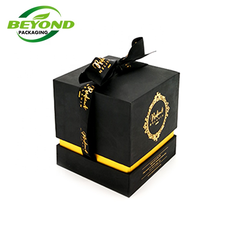 Custom gold stamping logo luxury essential oil perfume bottle cosmetic paper packaging lid and base gift box with ribbon