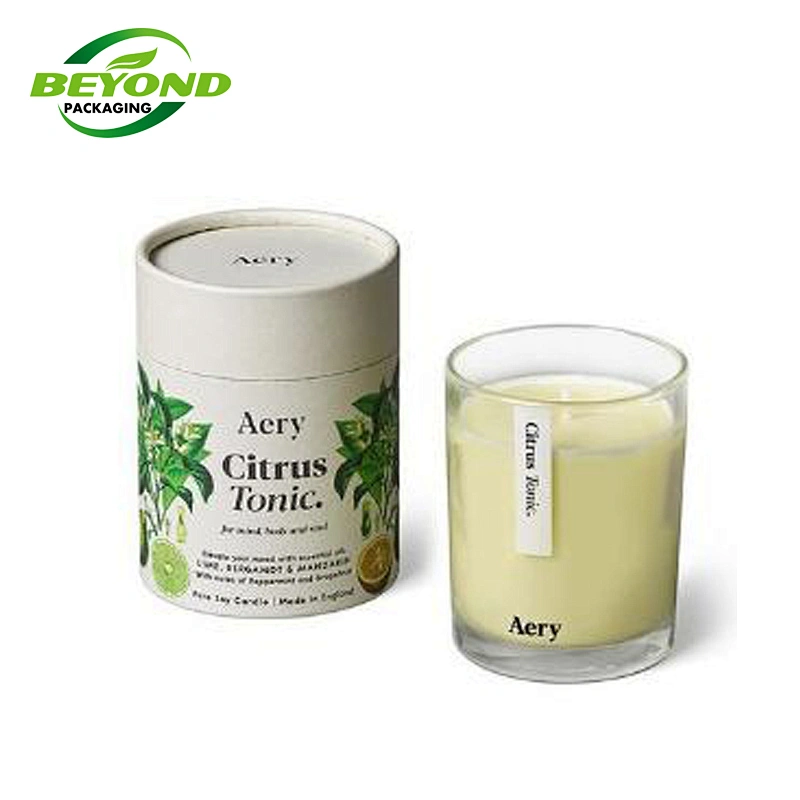 Wholesale CMYK Printing custom scented candle jar essential oil container paper box holder cylinder round candle packaging