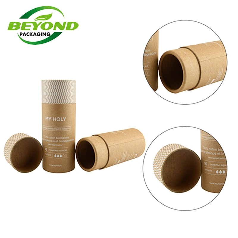 Recycle Material Natural Kraft Cardboard Rolled Edge Custom Printed Tea Packaging Tube Round Carton Gift Box