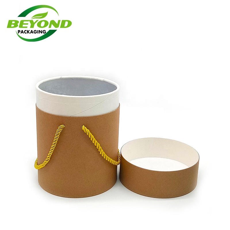 Customized Order Biodegradable Brown Kraft Round Box Cylinder Tube Packaging For T-shirt/clothes Packaging Paper with Ribbon