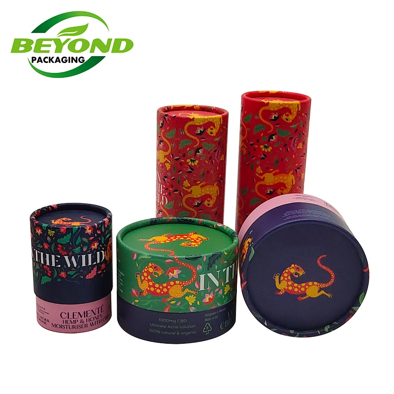 Free Design Recycled Custom Printing Luxury Eco Friendly Cardboard Round Black Cosmetic Beauty Paper Cylinder Tube Box Packaging
