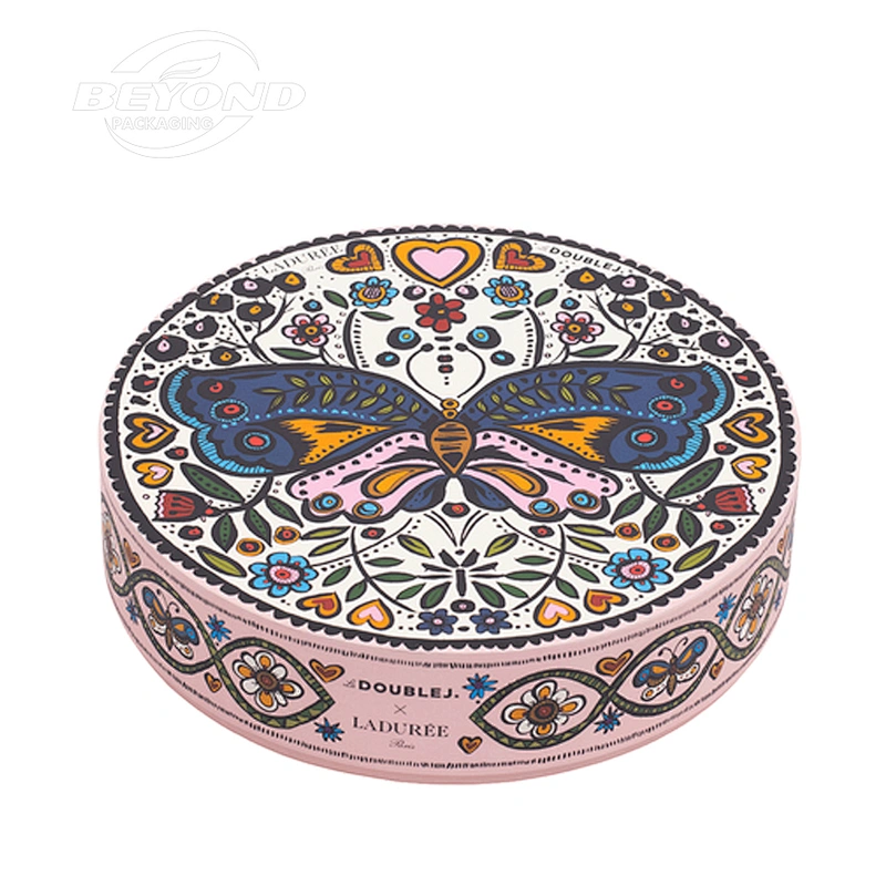 Luxury Recycled Round Cardboard Box With Customized Printing Paper Box For Macaron With Clear PVC Lid and Insert