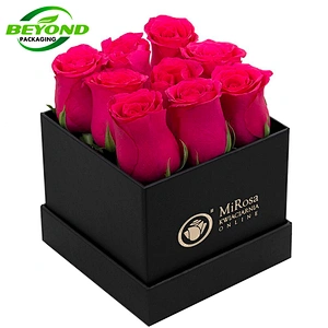 Black cardboard custom gift boxes for flowers arangement with lid bouquet square boxes with printed logo