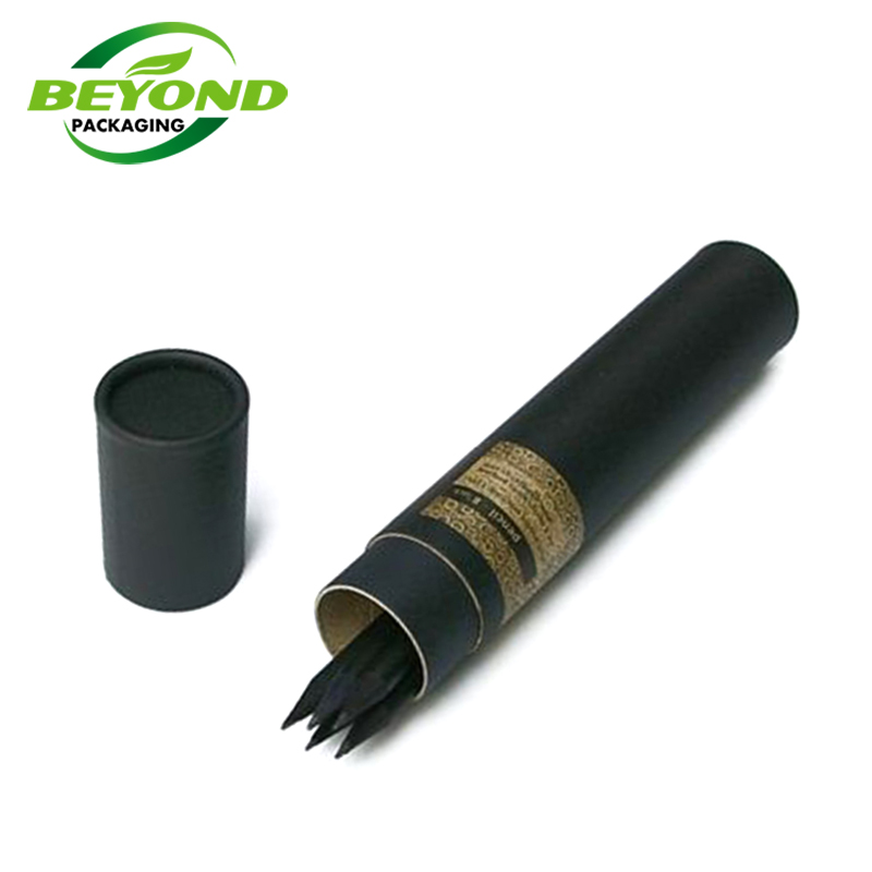 Luxury High Grade Recycled Cardboard Black Cylinder Custom Logo Core Kraft Paper Tube For Pen Pencil Packaging