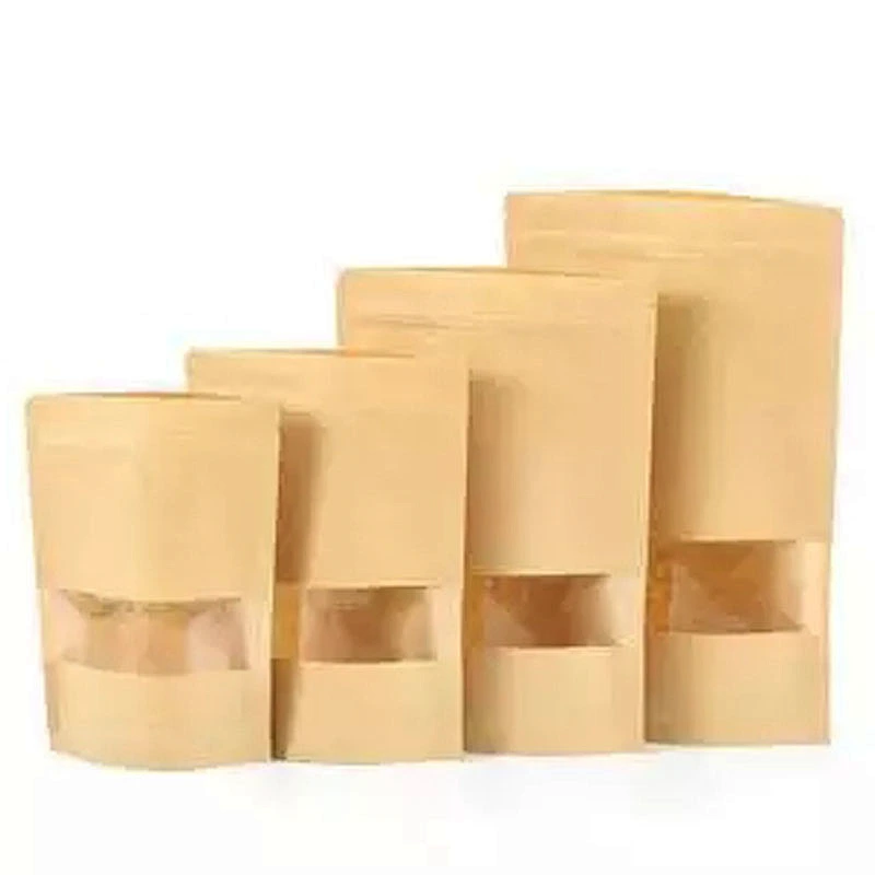 Customized Print Logo Manufacturer Greaseproof Food Packaging Brown Kraft Craft Gift Paper Bag With Clear Window
