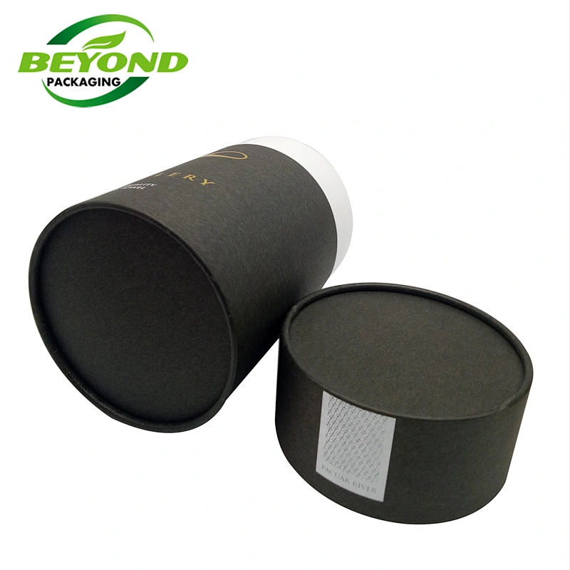 Cylinder packaging box t-shirt tube packaging cardboard custom plain black colorful round box for clothing packaging with gold