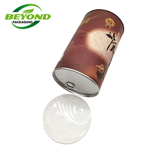 New Design Airtight CMYK Custom Size Food Grade Red Tea Food Packaging Paper Tube With Plastic Lid