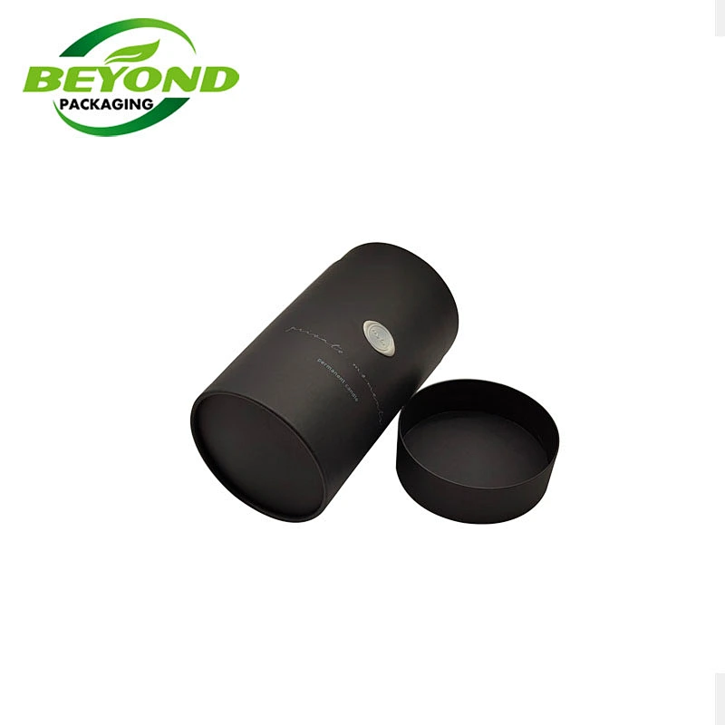 Biodegradable black kraft cardboard custom silver/gold logo stamping round tea canister paper tube candle jar tube