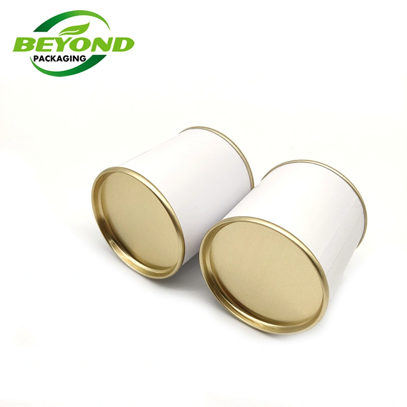 Recycled Biodegradable Material Food Grade Cylinder White Paper Tube Packaging With Metal Lid With Seal For Tea