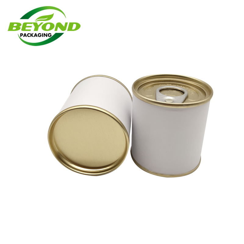 Recycled Biodegradable Material Food Grade Cylinder White Paper Tube Packaging With Metal Lid With Seal For Tea
