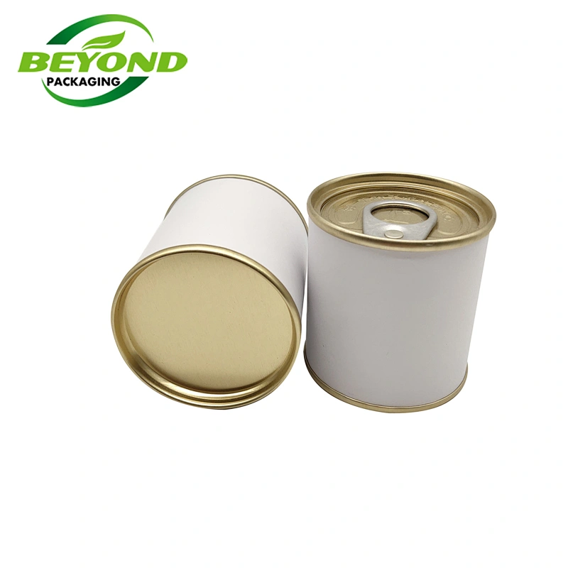 Recycled Biodegradable Material Food Grade Cylinder White Paper Tube Packaging With Metal Lid With Seal For Tea