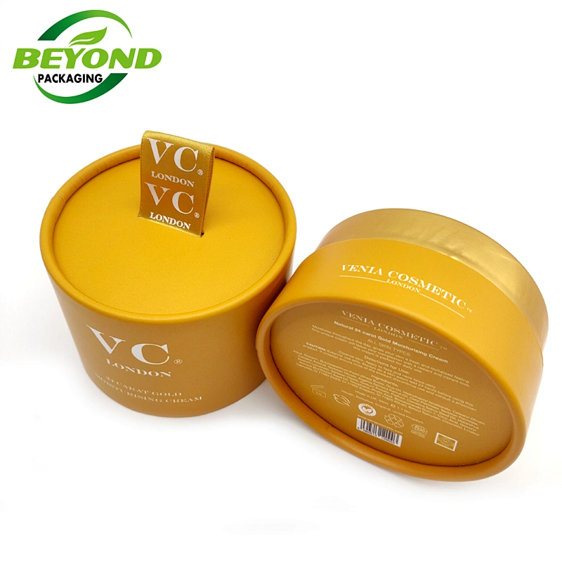 Luxury Biodegradable Cardboard Cosmetic Round Paper Tube With Ribbon Cosmetic Face Cream Packaging Tube