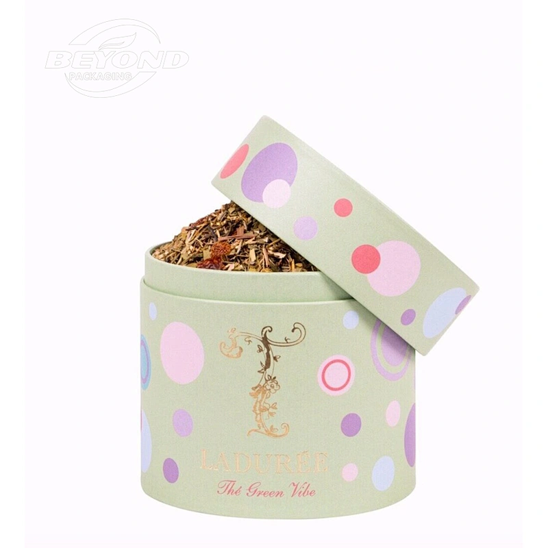 Beautiful Kraft Paper Round Cylinder Cardboard Box Tea Tube Packaging With Flat Edge
