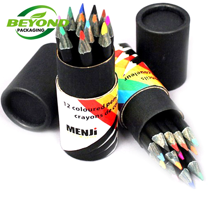 Luxury High Grade Recycled Cardboard Black Cylinder Custom Logo Core Kraft Paper Tube For Pen Pencil Packaging