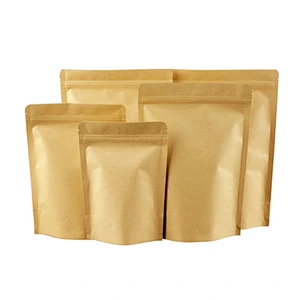 3 Side Seal Brown Kraft Paper Reclosable Aluminum Foil Lined Flat Heat Sealable Food Grade Packaging Pouches Bags With Zipper