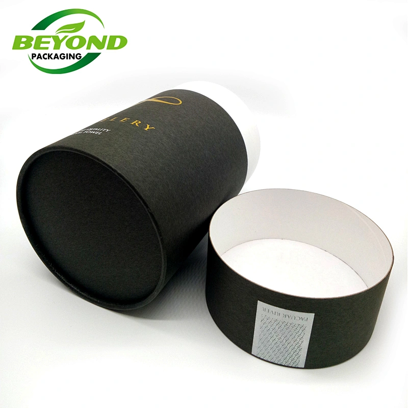 Cylinder packaging box t-shirt tube packaging cardboard custom plain black colorful round box for clothing packaging with gold
